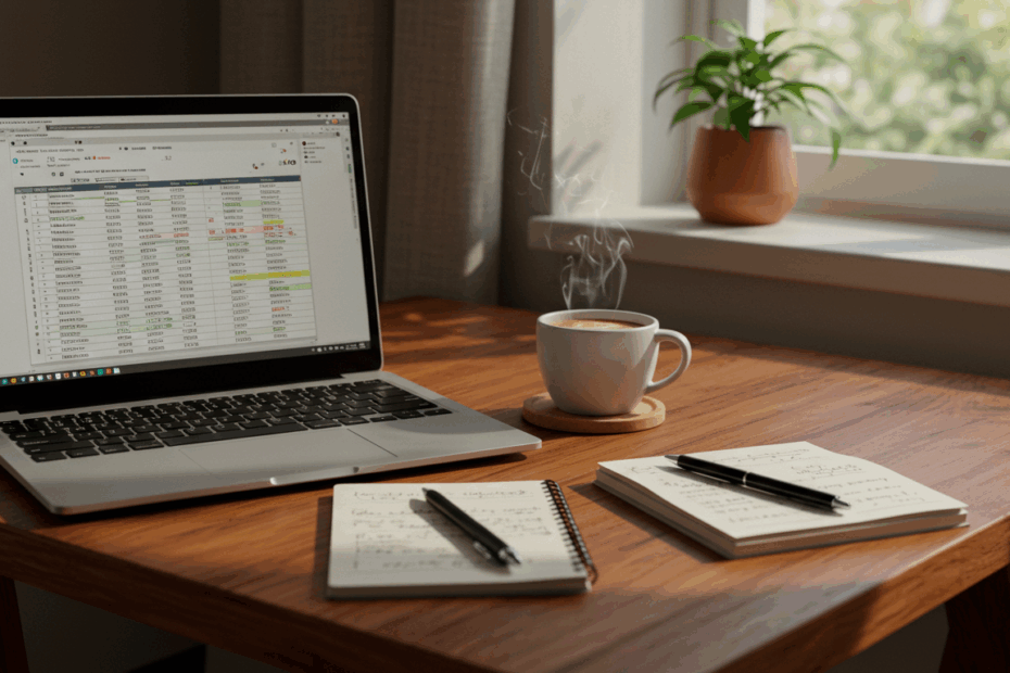 Komputer i dokumenty w biurze księgowym przy obliczaniu małego ZUS