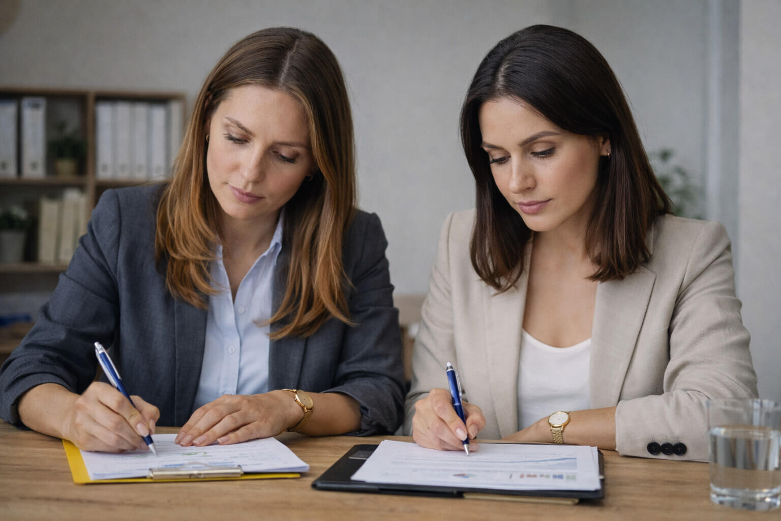 Dwie kobiety w biurze rachunkowym w Krakowie przy dokumentach